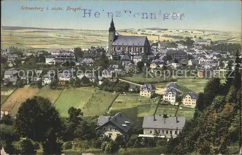 Schneeberg Erzgebirge Ortsansicht mit Kirche Kat. Schneeberg