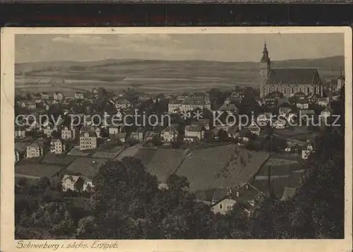 Schneeberg Erzgebirge Ortsansicht mit Kirche Kupfertiefdruck Kat. Schneeberg