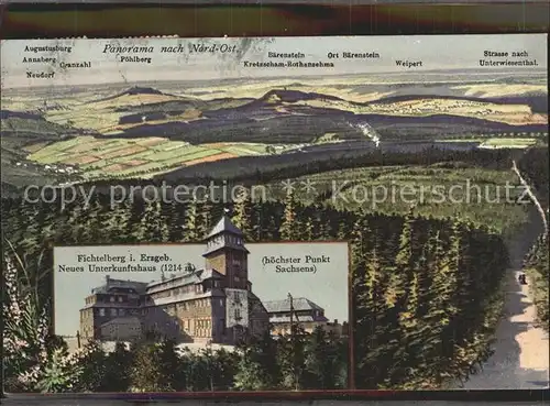 Oberwiesenthal Erzgebirge Panorama nach Nord Ost Fichtelberg Unterkunftshaus Aussichtsturm Kat. Oberwiesenthal