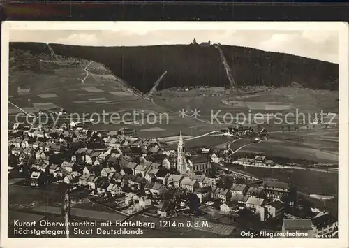 Oberwiesenthal Erzgebirge Kurort mit Fichtelberg Original Fliegeraufnahme Kat. Oberwiesenthal