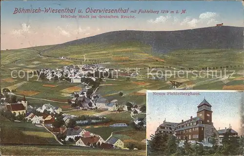 Oberwiesenthal Erzgebirge mit Boehmisch Wiesenthal Fichtelberg Fichtelberghaus Aussichtsturm Kat. Oberwiesenthal