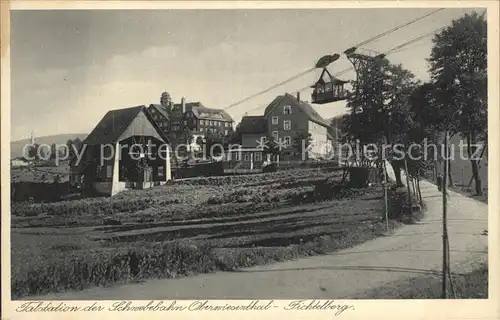 Oberwiesenthal Erzgebirge Talstation der Schwebebahn Fichtelberg Gravure Tiefdruck Kat. Oberwiesenthal