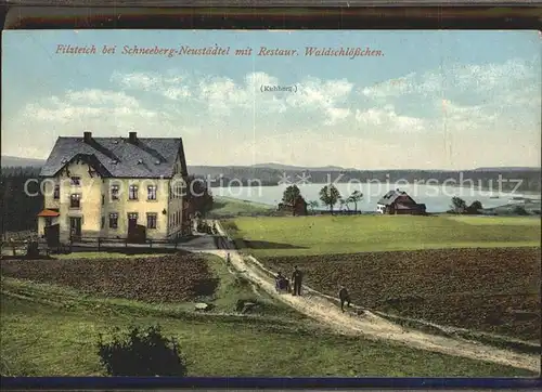 Neustaedtel Sachsen Filzteich mit Restaurant Waldschloesschen Talsperre