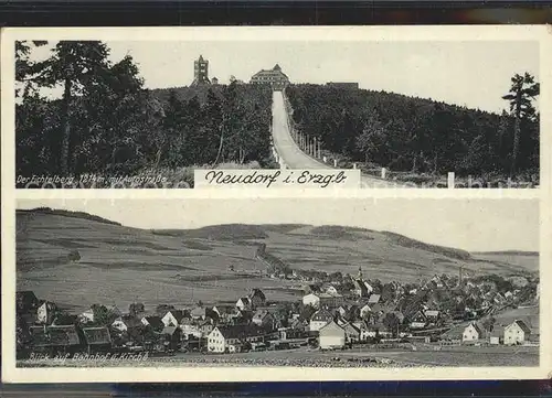 Neudorf Erzgebirge Der Fichtelberg Blick auf den Bahnhof und Kirche Kat. Oberwiesenthal