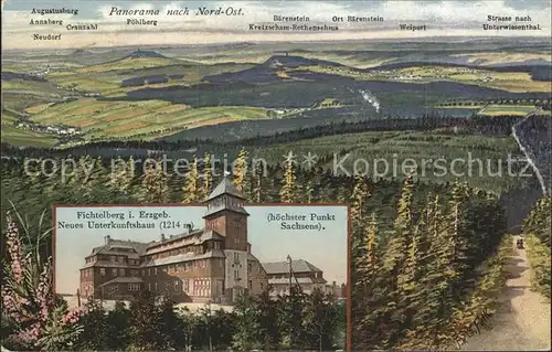 Oberwiesenthal Erzgebirge Panorama mit Fichtelberg Unterkunftshaus Kat. Oberwiesenthal