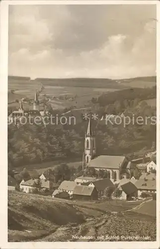 Neuhausen Erzgebirge mit Kirche und Schloss Purschenstein Kat. Neuhausen Erzgebirge