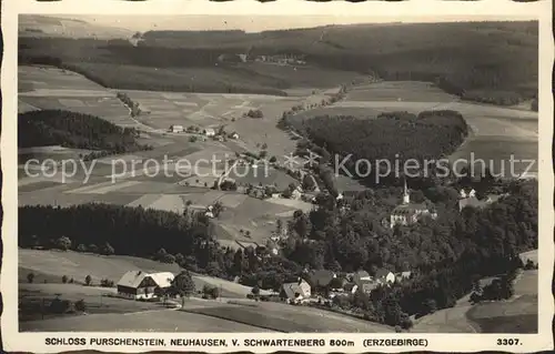 Neuhausen Erzgebirge Blick auf Schloss Purschenstein und Schwartenberg Kat. Neuhausen Erzgebirge