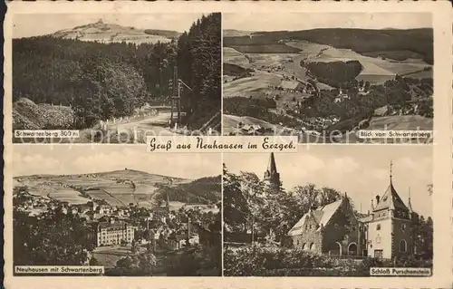 Neuhausen Erzgebirge mit Schwartenberg Total und Teilansicht Schloss Purschenstein Kat. Neuhausen Erzgebirge