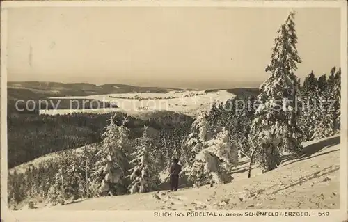 Schoenfeld Erzgebirge Winterpanorama Blick ins Poebeltal Kat. Schmiedeberg Osterzgebirge