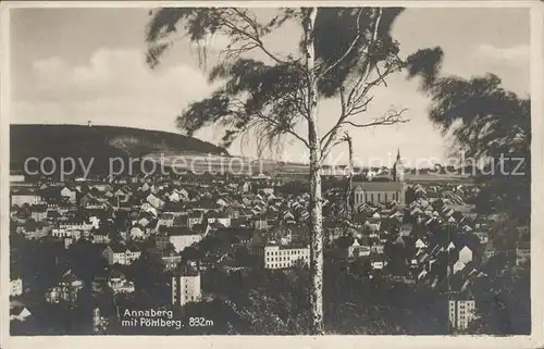 Annaberg Buchholz Erzgebirge Stadtbild mit Kirche und Poehlberg Kat. Annaberg