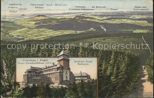 Oberwiesenthal Erzgebirge Panorama nach Nord Ost Fichtelberg Neues Unterkunftshaus Kat. Oberwiesenthal
