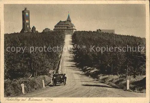 Oberwiesenthal Erzgebirge Fichtelberghaus mit Wetterwarte Automobil Kupfertiefdruck Kat. Oberwiesenthal