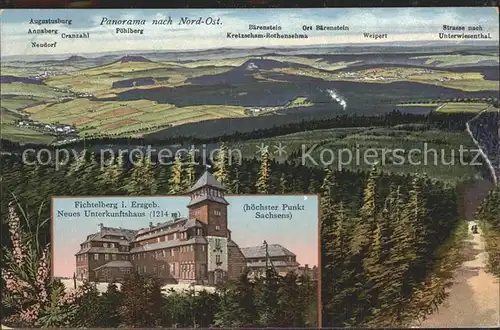 Oberwiesenthal Erzgebirge Panorama nach Nord Ost Neues Unterkunftshaus Fichtelberg Kat. Oberwiesenthal
