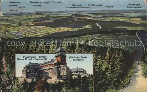 Oberwiesenthal Erzgebirge Panorama nach Nord Ost Neues Unterkunftshaus Fichtelberg Kat. Oberwiesenthal