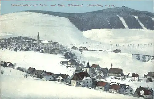 Oberwiesenthal Erzgebirge mit Unterwiesenthal Boehmisch Wiesenthal Fichtelberg im Winter Kat. Oberwiesenthal
