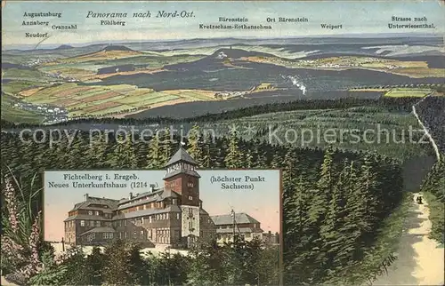 Oberwiesenthal Erzgebirge Panorama nach Nord Ost Neues Unterkunftshaus Fichtelberg Kat. Oberwiesenthal