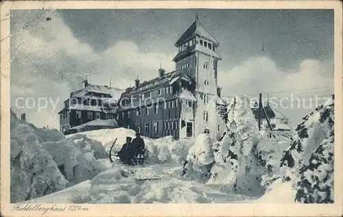 Oberwiesenthal Erzgebirge Fichtelberghaus im Winter Kupfertiefdruck Kat. Oberwiesenthal