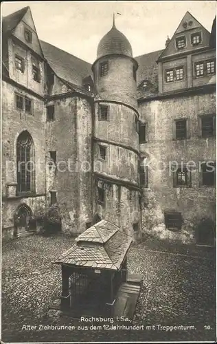 Rochsburg Schloss Alter Ziehbrunnen mit Treppenturm Kat. Lunzenau