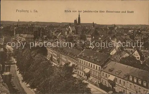 Freiberg Sachsen Blick von der Jakobikirche ueber Hornstrasse und Stadt Kat. Freiberg