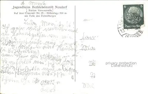 Neudorf Erzgebirge Jugendheim Bethlehemstift  Kat. Oberwiesenthal