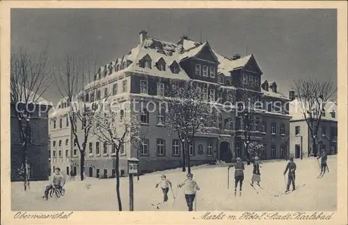 Oberwiesenthal Erzgebirge Markt Hotel Stadt Karlsbad Winter Skilaeufer Kat. Oberwiesenthal