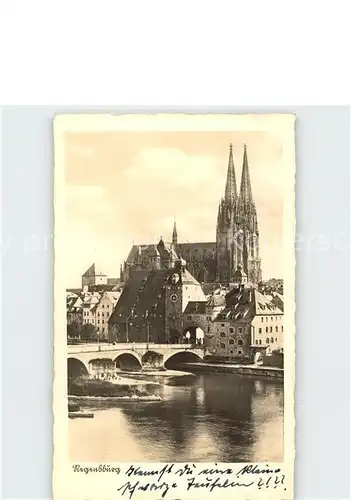 Regensburg Steinerne Bruecke mit Dom Kat. Regensburg