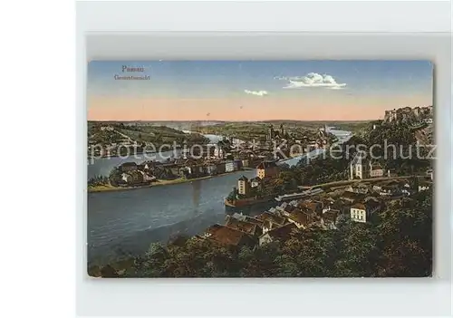 Passau Zusammenfluss von Ilz Donau und Inn Panorama Kat. Passau