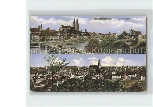 Regensburg Totalansichten mit Dom und Eiserne Bruecke Kat. Regensburg