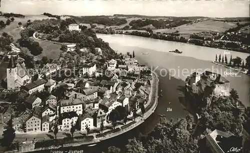 Passau Blick vom Oberhaus nach Niederhaus und Ilzstadt Kat. Passau