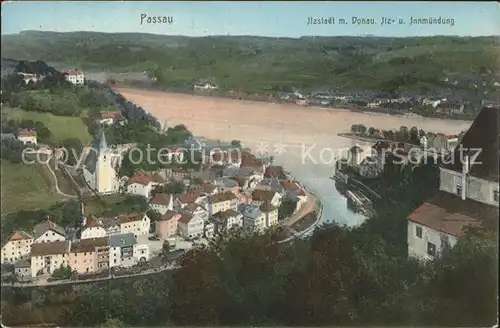 Passau Itzstadt Donau  Ilz  und Innmuendung Kat. Passau