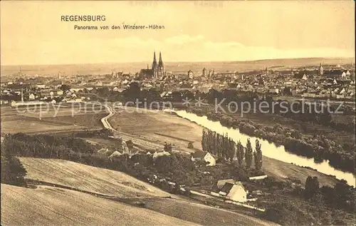 Regensburg Panorama von den Winzerer  Hoehen Kat. Regensburg