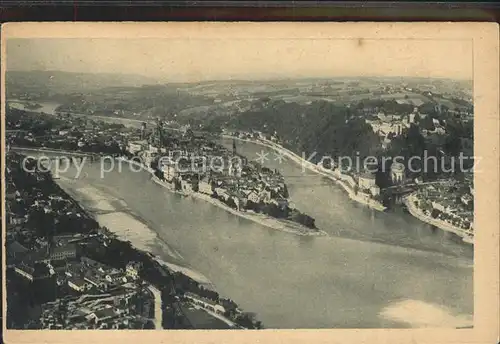 Passau Zusammenfluss Donau Inn Ilz Fliegeraufnahme Kat. Passau