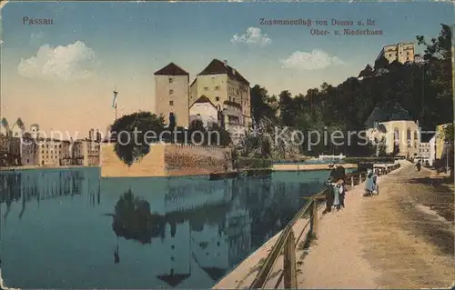 Passau Zusammenfluss Donau Ilz Ober  und Niederhaus Kat. Passau