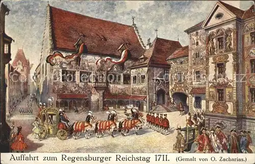 Regensburg Auffahrt zum Reichstag 1711 Zeichnung Kat. Regensburg