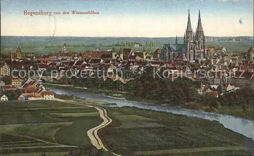 Regensburg Blick von den Winzerhoehen Kat. Regensburg