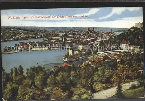 Passau Zusammenfluss Donau Inn Ilz Kat. Passau