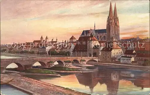 Regensburg Steinerne Bruecke mit Dom / Regensburg /Regensburg LKR