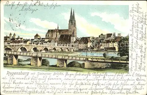 Regensburg Steinerne Bruecke mit Dom / Regensburg /Regensburg LKR