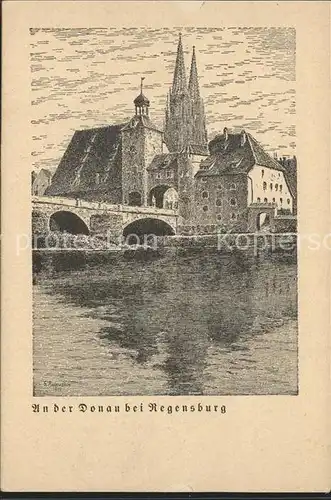 Regensburg Steinerne Bruecke mit Dom / Regensburg /Regensburg LKR