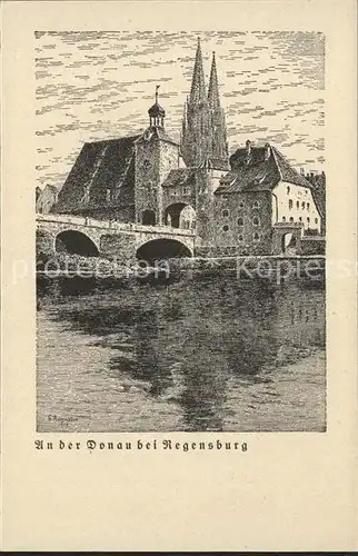 Regensburg Steinerne Bruecke mit Dom / Regensburg /Regensburg LKR