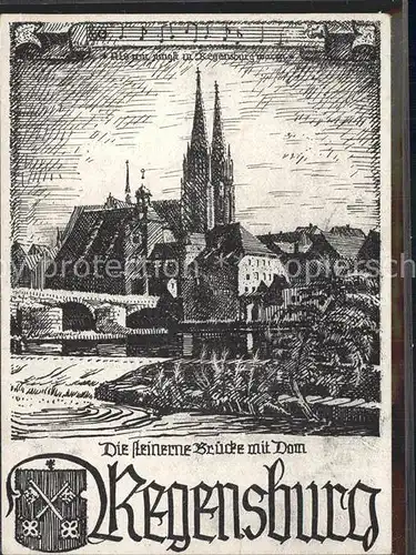 Regensburg Steinerne Bruecke mit Dom Federzeichnung / Regensburg /Regensburg LKR