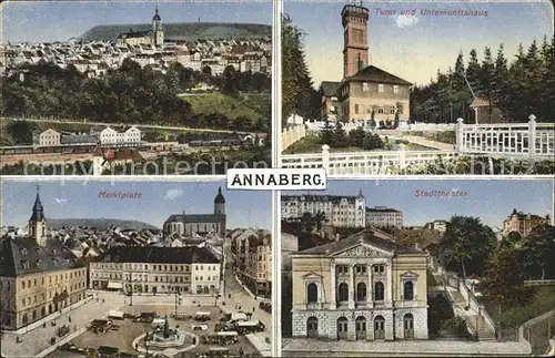 Annaberg Buchholz Erzgebirge Turm Unterkunftshaus Stadttheater Marktplatz Kat. Annaberg