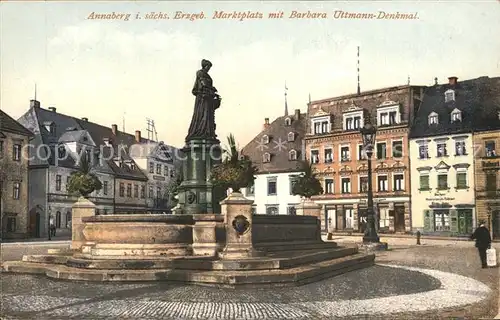 Annaberg Buchholz Erzgebirge Marktplatz Barbara Uttmann  Denkmal Kat. Annaberg