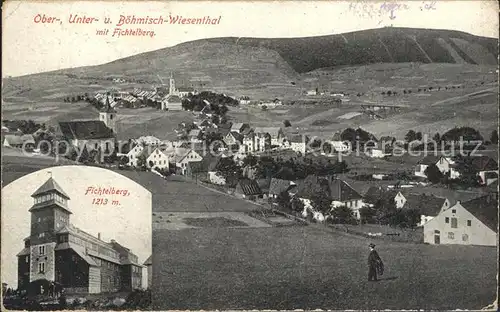 Oberwiesenthal Erzgebirge mit Unter und Boehm Wiesenthal und Fichtelberghaus Kat. Oberwiesenthal
