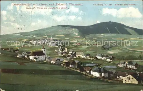 Oberwiesenthal Erzgebirge mit Unter und Boehm Wiesenthal und Fichtelberg Kat. Oberwiesenthal