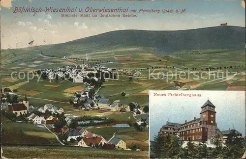 Oberwiesenthal Erzgebirge mit Unter und Boehm Wiesental Sporthotel und Fichtelberghaus Kat. Oberwiesenthal