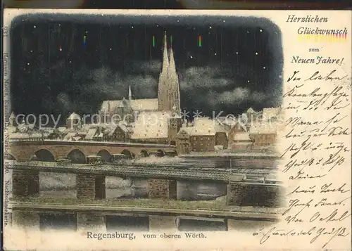 Regensburg Steinerne Bruecke mit Dom vom oberen Woerth / Regensburg /Regensburg LKR
