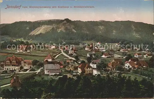 Jonsdorf Blick vom Hieronymusstein mit Kurhaus und Muehlsteinbruch Kat. Kurort Jonsdorf