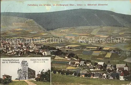 Oberwiesenthal Erzgebirge mit Unter und Boehm Wiesental Sporthotel und Fichtelberg Unterkunftshaus Kat. Oberwiesenthal