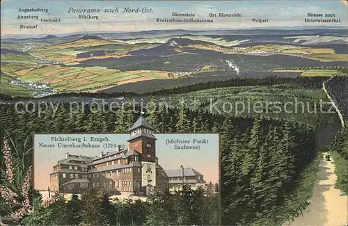 Oberwiesenthal Erzgebirge Panorama mit Fichtelberg Unterkunftshaus Kat. Oberwiesenthal